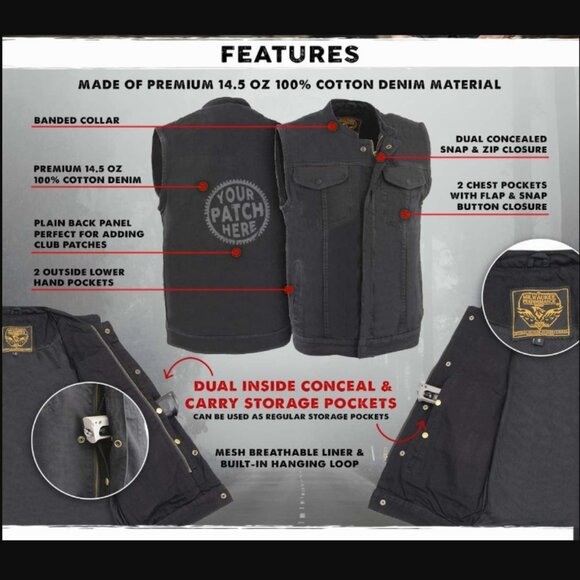 Milwaukee Leather Black Denim Club Vest, 7X - Picture 2 of 6